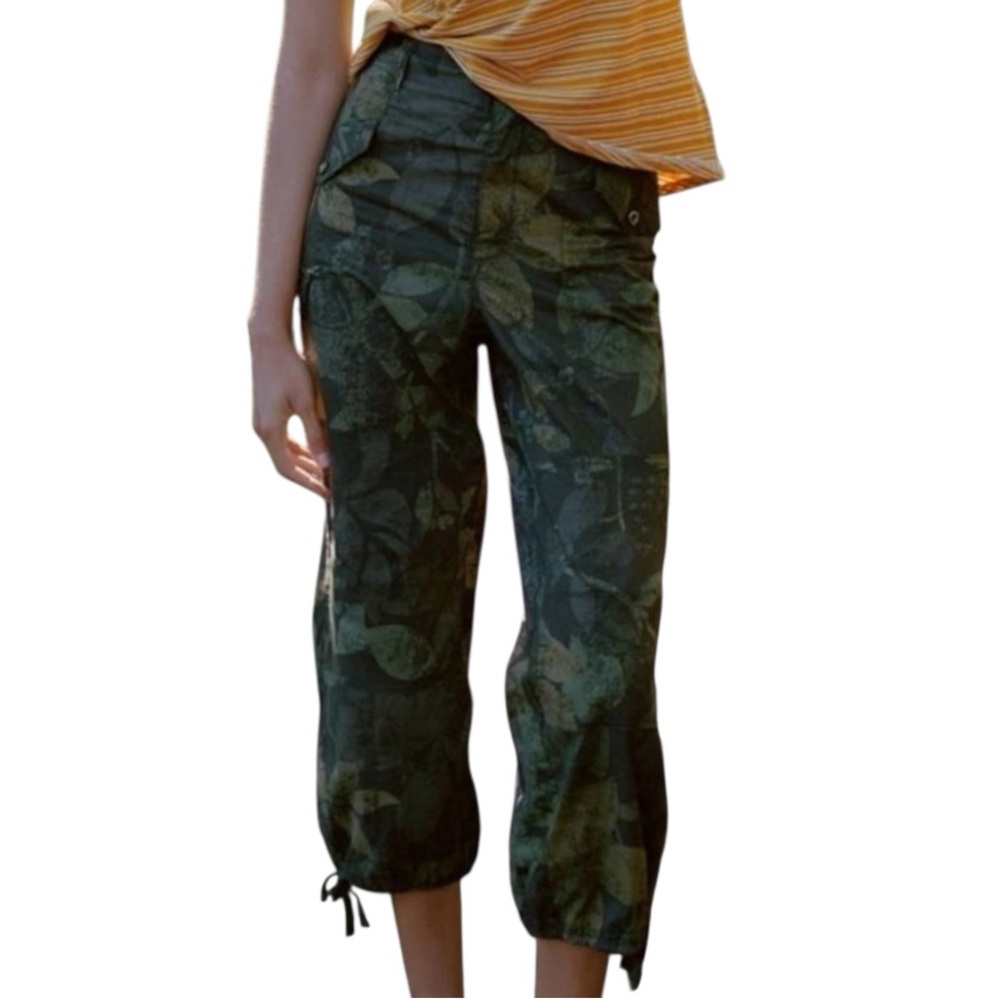 Anthropologie Ripley Floral Camo Print Tie Ankle Cropped Utility Cargo Pant - 26